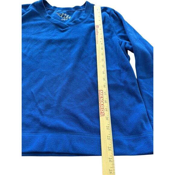 Women's Blue Fleece Petite Large (PL) V Neck Shirt Made For Life Winter Fall - Picture 5 of 9